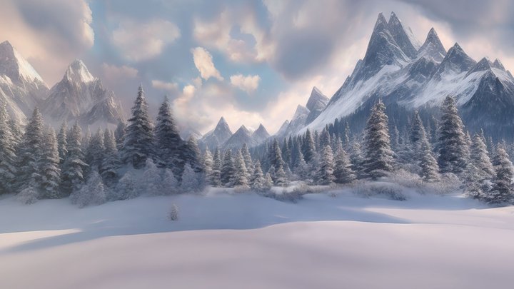 Winter Glade in the Forest - Day&Night - Skybox 3D Model