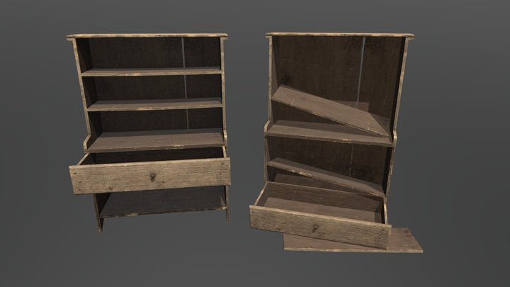 OPTIMIZED WOODEN MEDIEVAL SHELF 3D Model