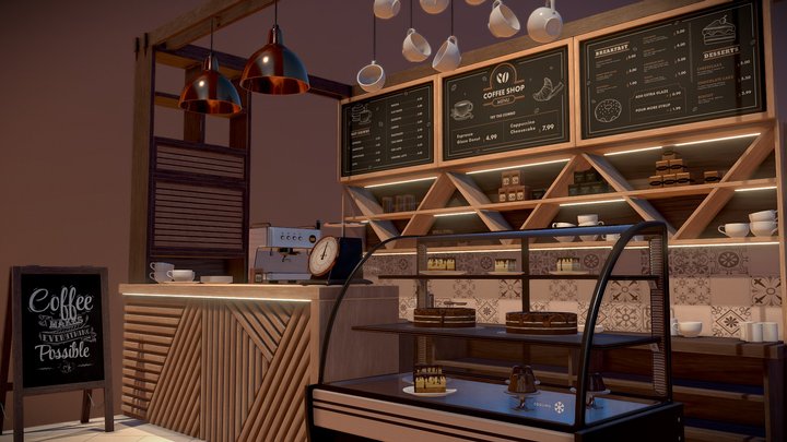 Coffee Shop Set 3D Model