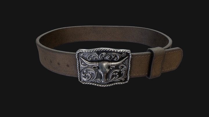 Western Leather Belt with Longhorn Buckle 3D Model