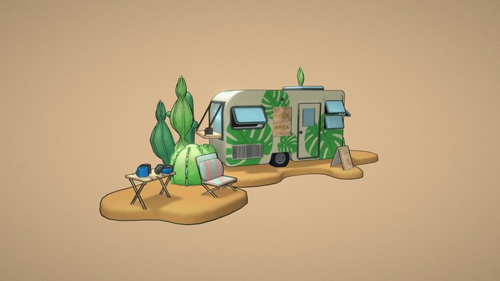 Trailer in the desert. 3D Model