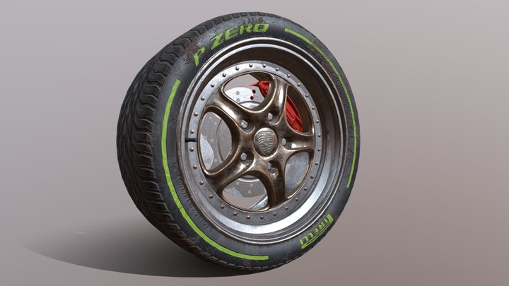 Dirty Porsche Rim and Tire 3D Model