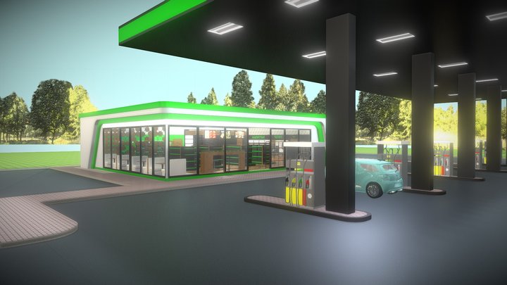 petrol station full scenes 3D Model