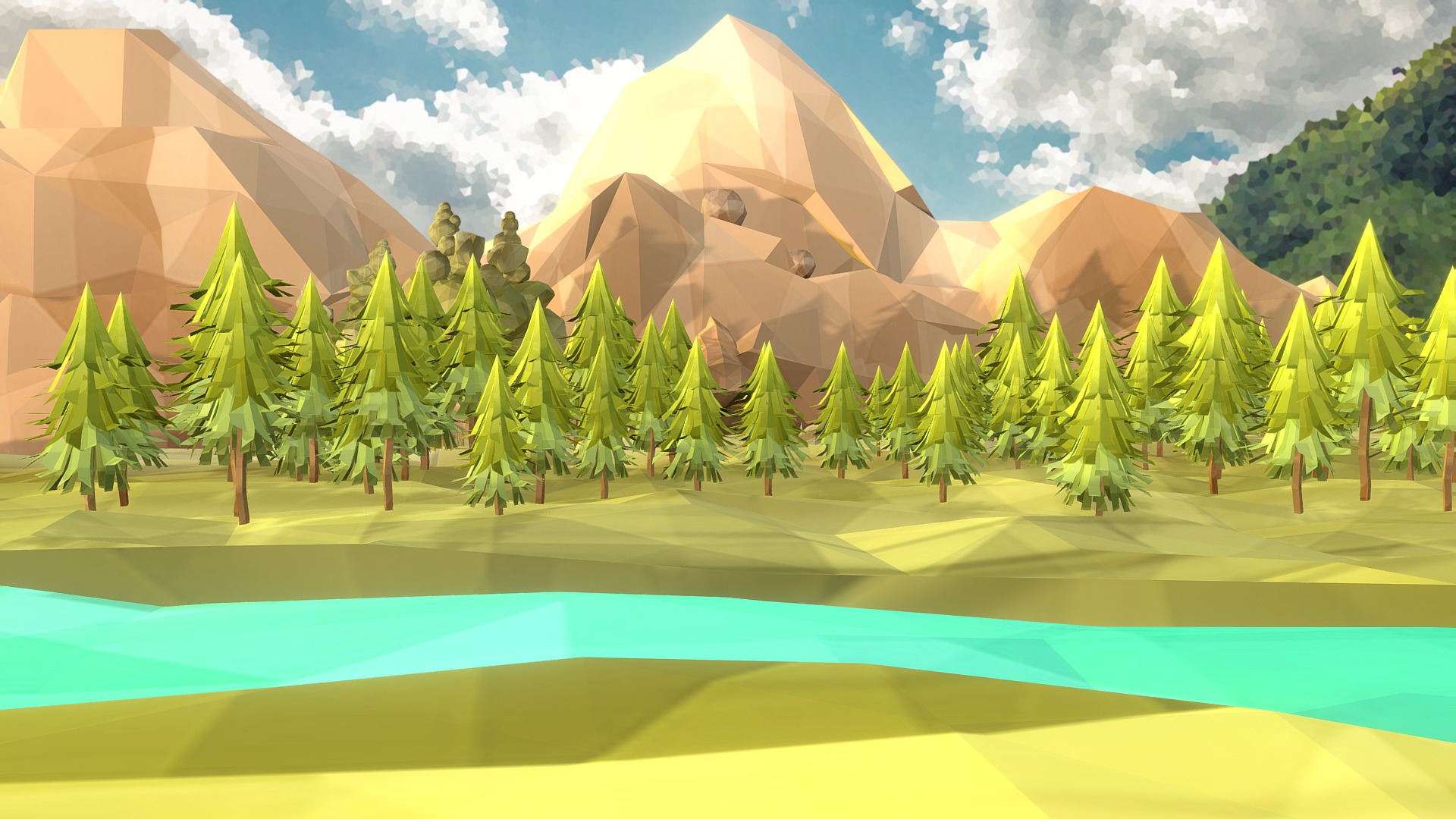 3D model Landscape - This is a 3D model of the Landscape. The 3D model is about a painting of a pool.