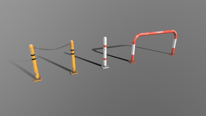 Traffic Barrier Poles 3D Model