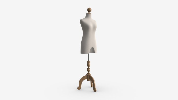 Upper Body Female Mannequin on wooden tripod 3D Model