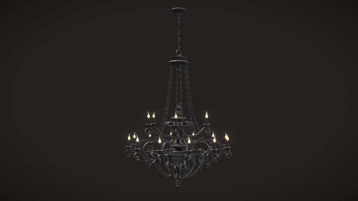 Old Gothic Chandelier 3D Model