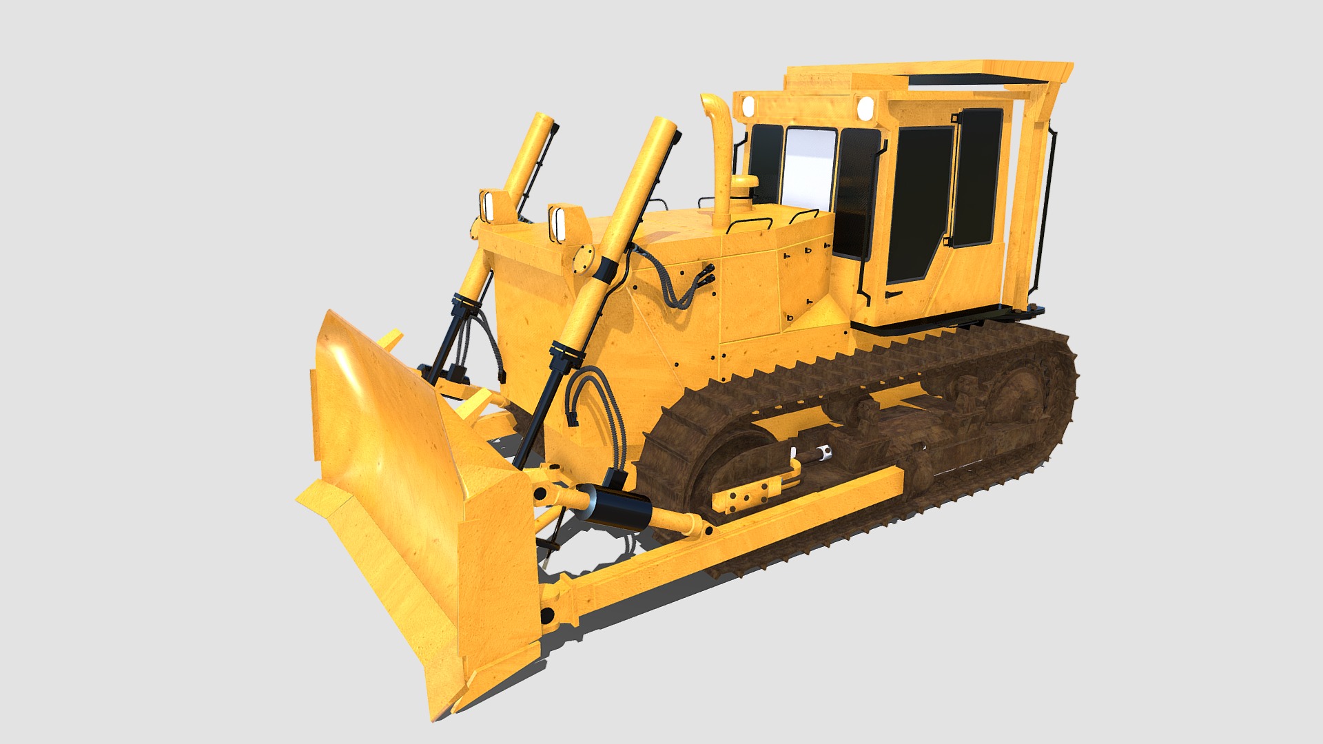 3D model Bulldozer - This is a 3D model of the Bulldozer. The 3D model is about a yellow and black construction vehicle.
