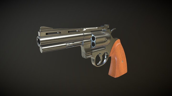 Black Metal Gun Revolver 0224 3D Model