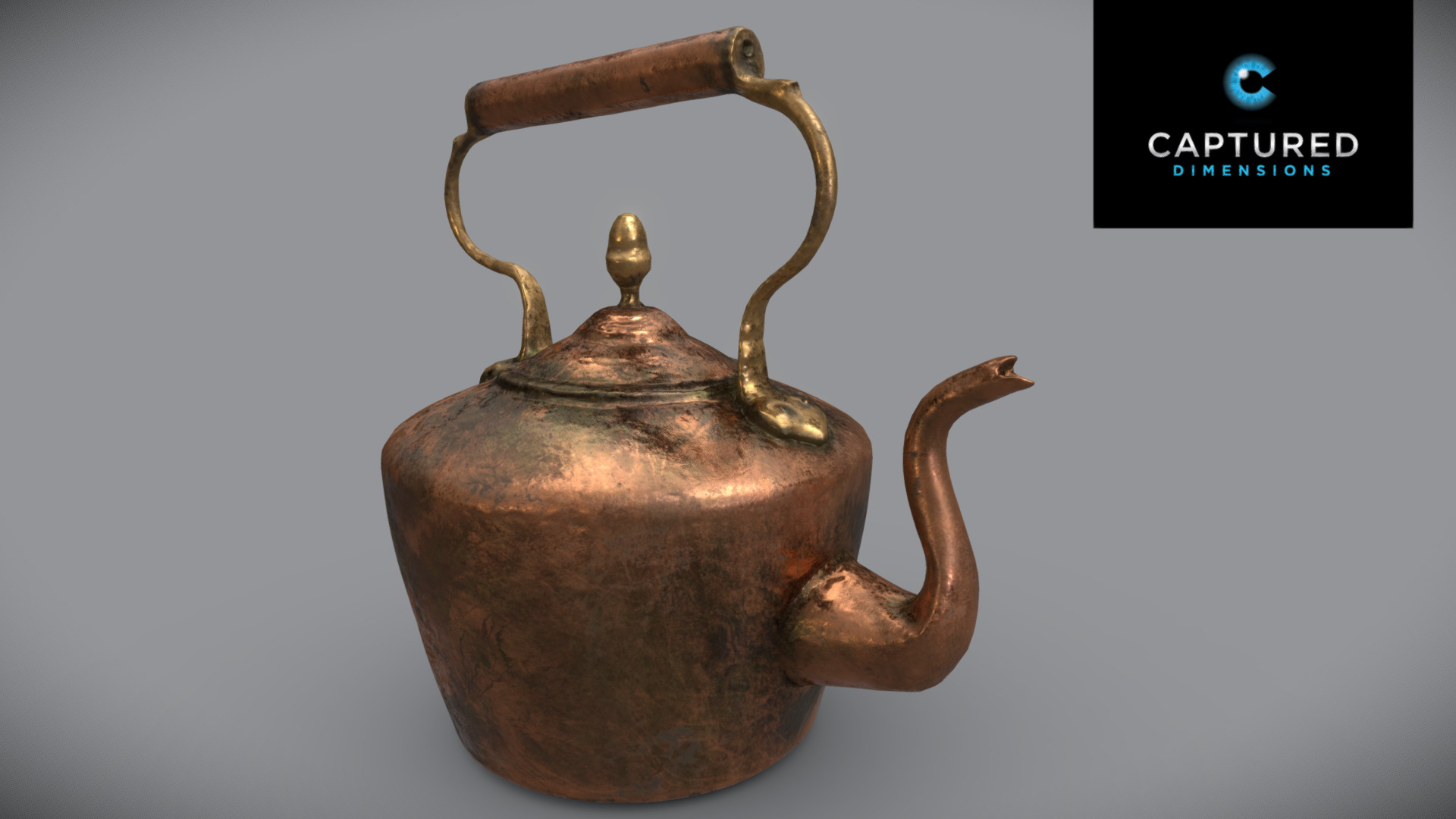 3D model Vintage Polished Copper Kettle - This is a 3D model of the Vintage Polished Copper Kettle. The 3D model is about a brown teapot with a handle.