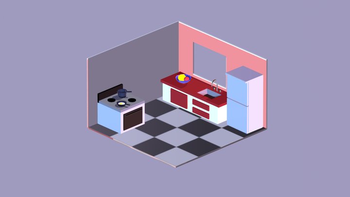 Low Poly Kitchen 3D Model