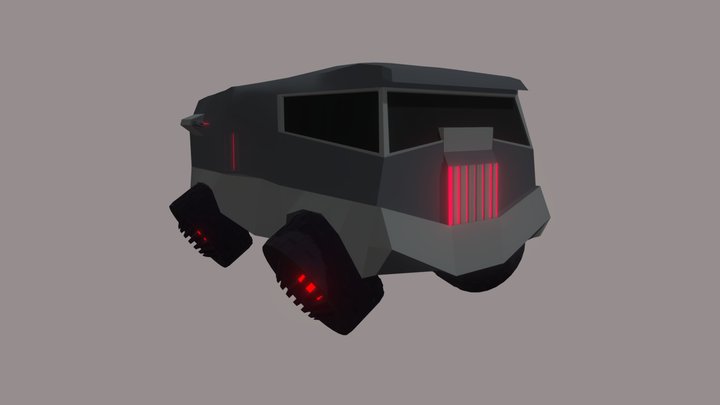 Cyber Armored Car Low-poly 3D Model