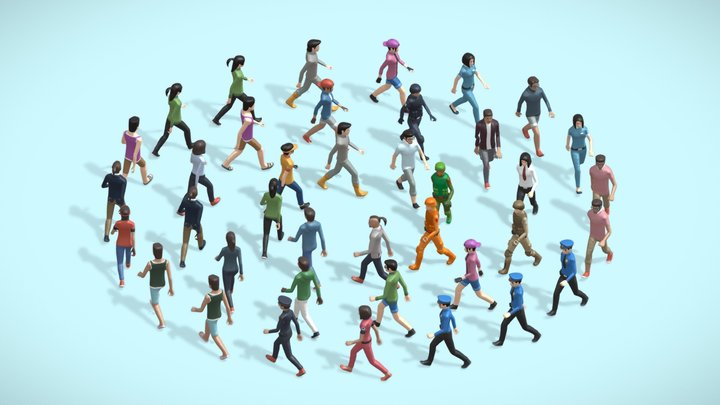 Cartoon Character Pack 4 - Low poly People Pack 3D Model