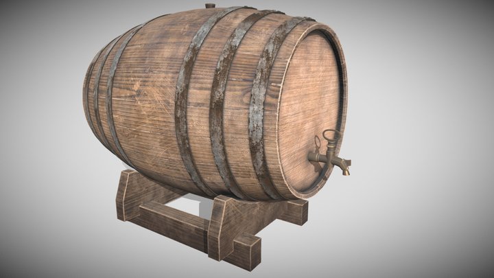 Wine wooden barrel 3D Model