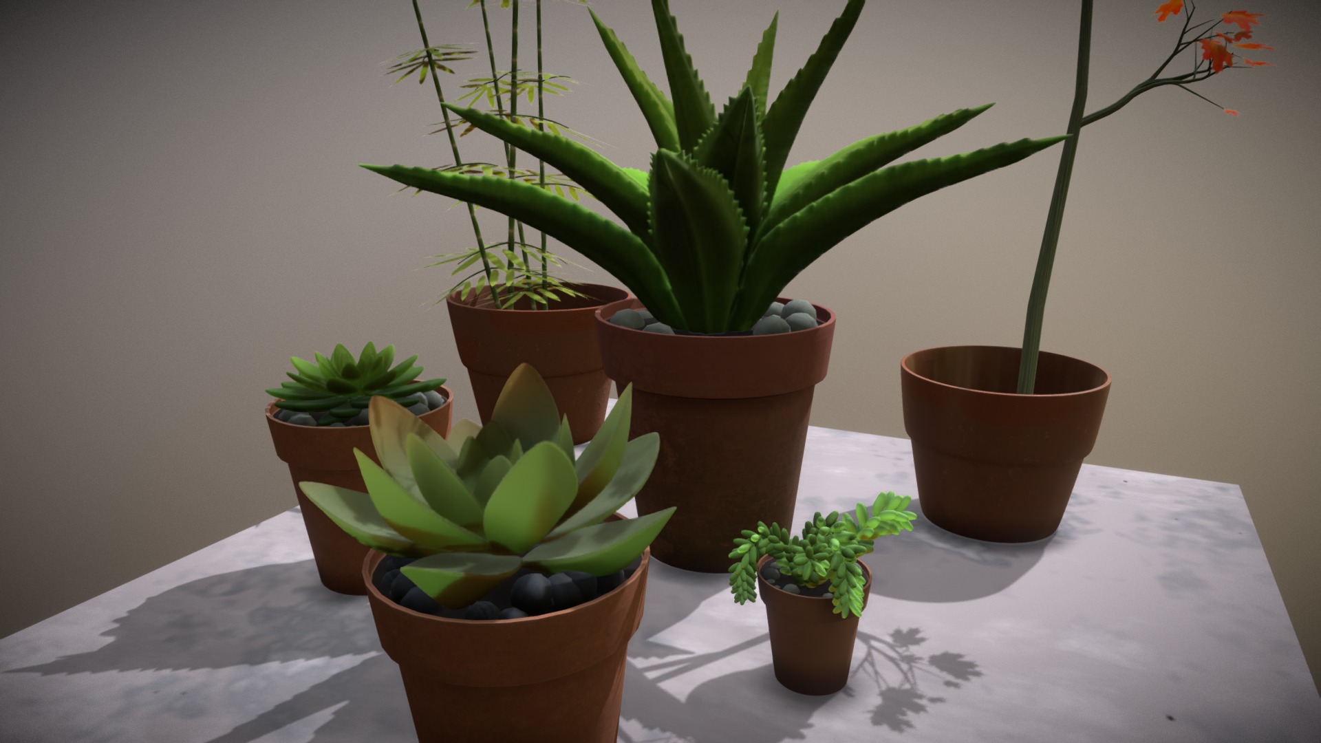 3D model Succulent Plants Obj - This is a 3D model of the Succulent Plants Obj. The 3D model is about a group of potted plants.