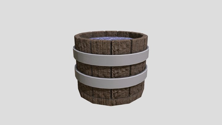 Wooden basket with Blueberry 3D Model