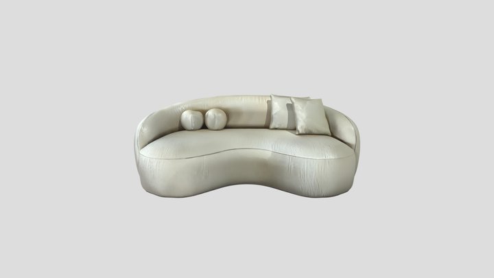 Curved white sofa with pillows 3D Model