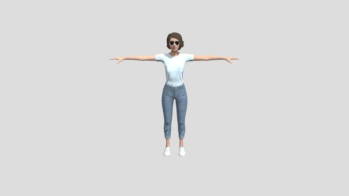 Casual Female 3D Character with Glasses 3D Model