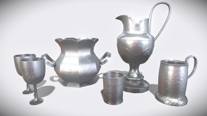 Silver table wear ( low poly ) ( Stylized ) 3D Model