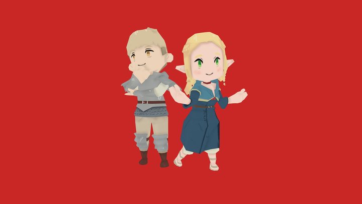 Laios and Marcille - Low Poly Figure 3D Model