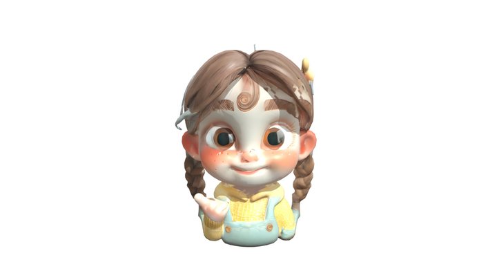 Cartoonish young girl with braids 3D Model