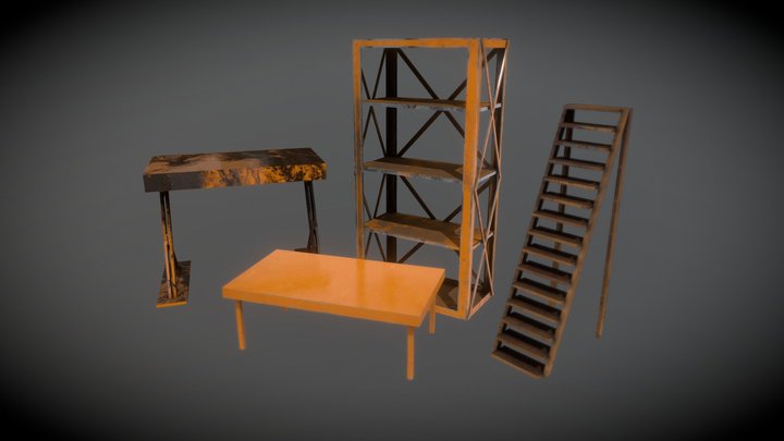 Props - Industrial Shelfs and Ladders 3D Model