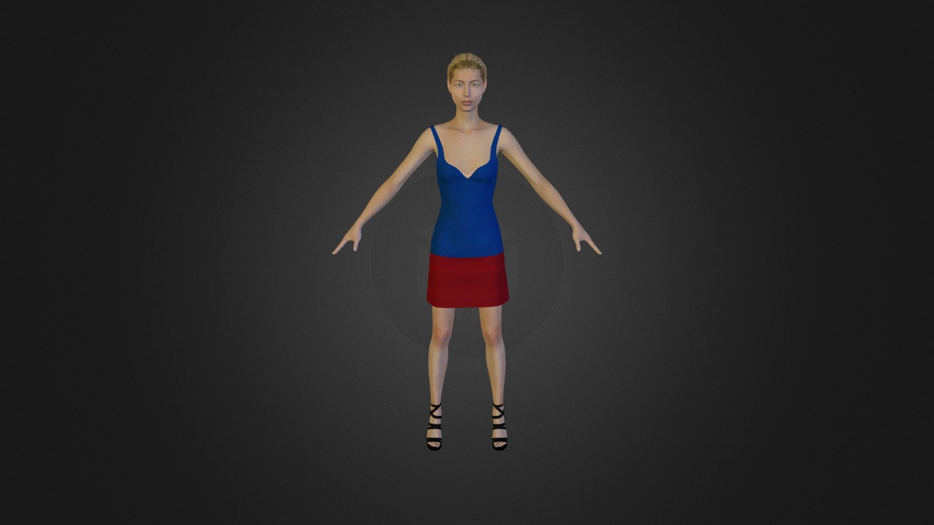 Top Blue - Skirt Red