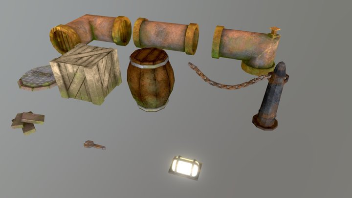 Low Poly Sewer Props 3D Model
