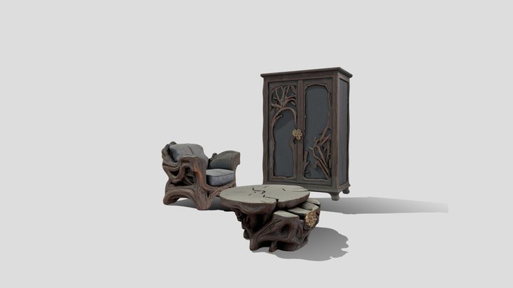Intricate Wooden Furniture 3d Model