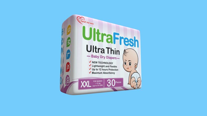 XXLarge UltraFresh Ultra Thin Taped Diaper 3D Model