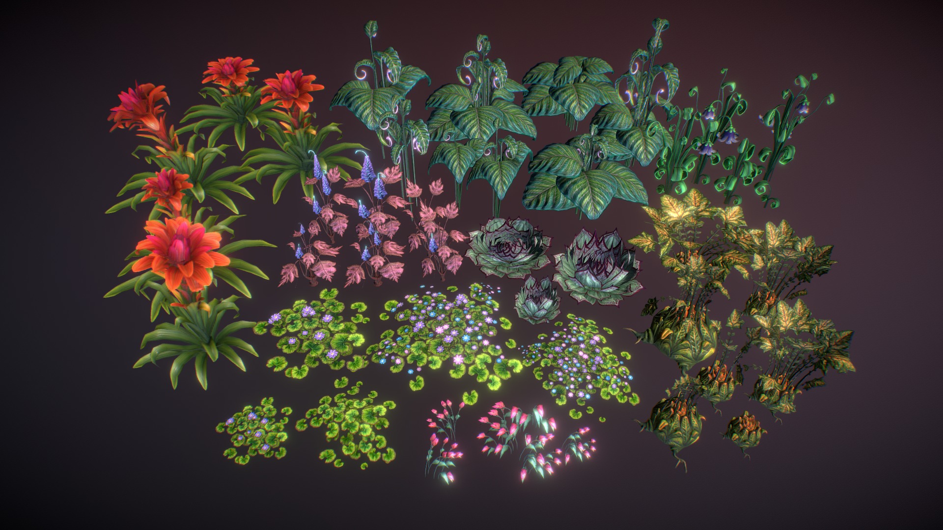 3D model Fantasy plants 1 - This is a 3D model of the Fantasy plants 1. The 3D model is about a group of flowers.