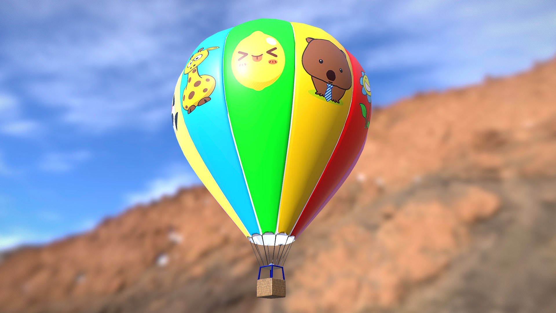 3D model low poly hot air balloon - This is a 3D model of the low poly hot air balloon. The 3D model is about a hot air balloon in the air.