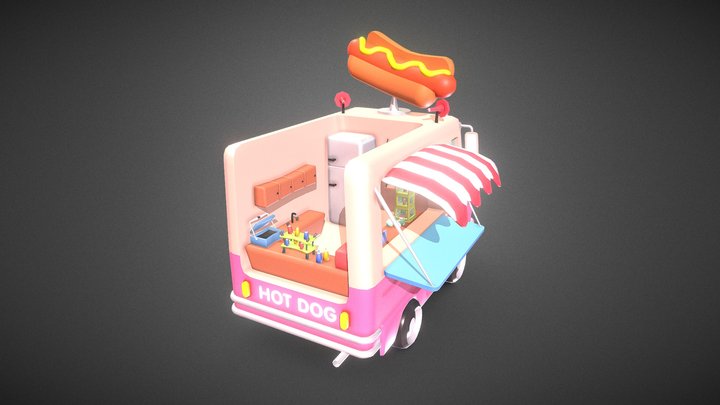 Stylized Hot Dog Truck Toon 3D Model