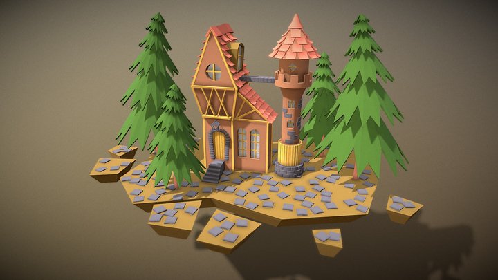 Fantasy house, a flying Island 3D Model