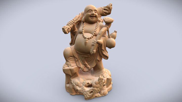 Happy Buddha Wooden Figurine 3D Model