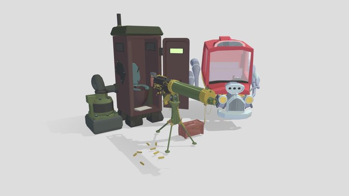 gun,car and toilet 3D Model