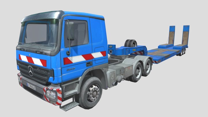 Mercedes Actros com Semi Reboque Prancha Carrega 3D Model