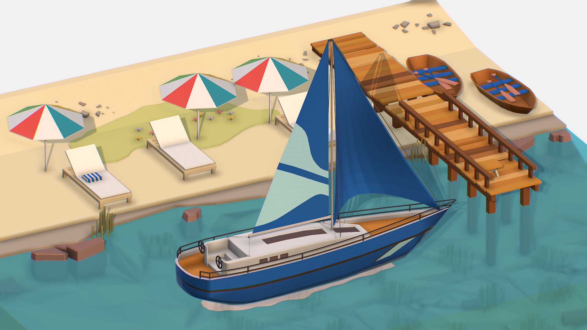 3D model Isometric Blue Yacht Scene MotorBoat Blue - This is a 3D model of the Isometric Blue Yacht Scene MotorBoat Blue. The 3D model is about a model of a boat.