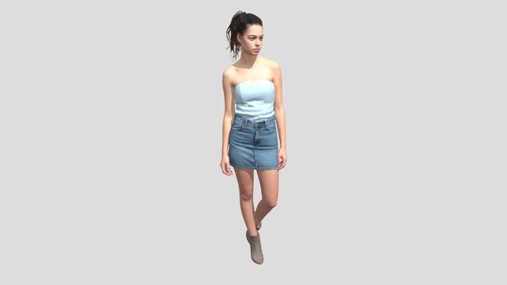Blue Quilted Tube Top With Denim Mini Skirt – Kostenloses 3D-Modell STL