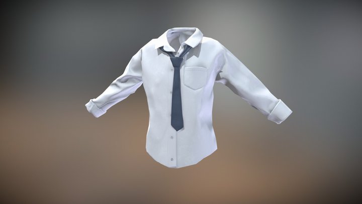 Low poly woman oversize shirt with tie 3D Model