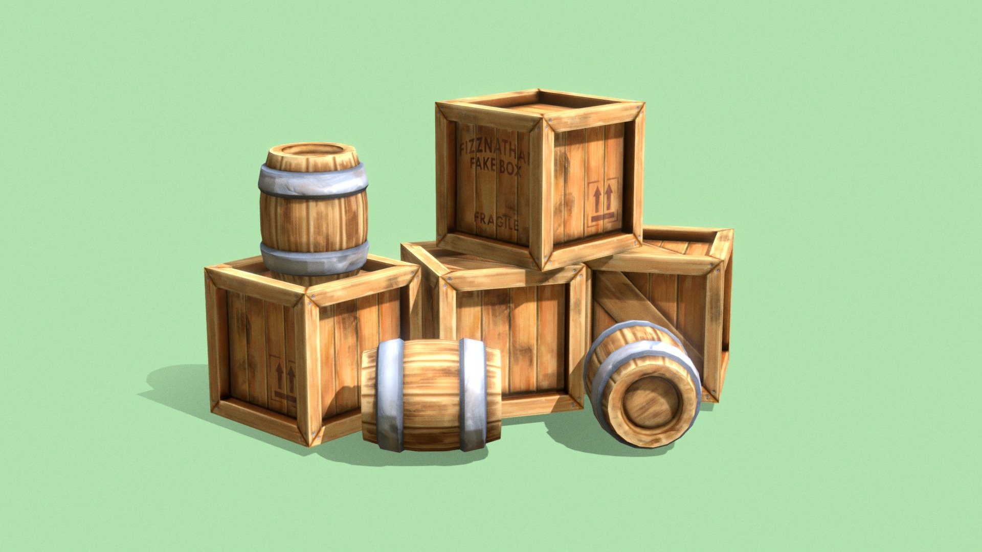 crates and barrels - 3D model by fihz [8f17eab] - Sketchfab