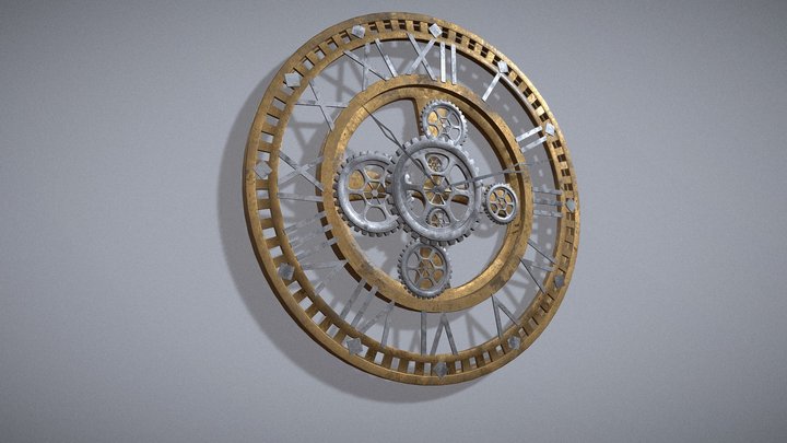 Steampunk Clock Grunge 3D Model