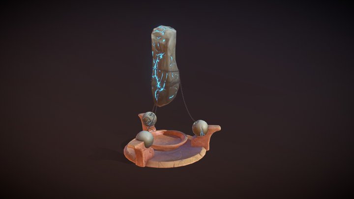 Stylized shrine with obelisk on chains. 3D Model