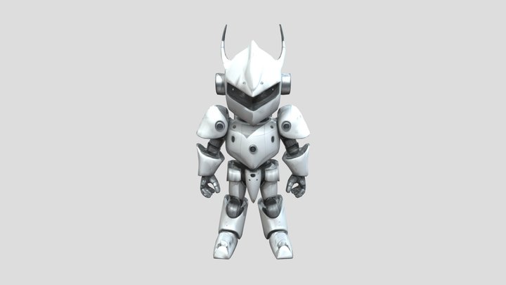 Humanoid Ai robot with horns, white-gray 3D Model
