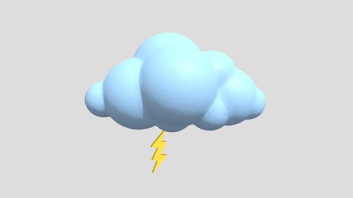 Cute Stylized Cloud and Lightning Bolt 3D Model
