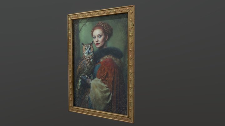 Portrait Painting of Woman and Owl 3D Model