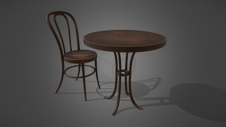 Bentwood Vienna coffee house chair and table 3D Model