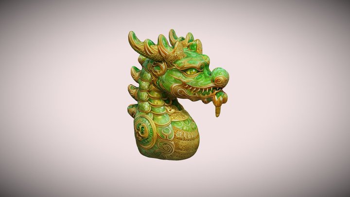 Mystical Dragon Head Sculpture Highpoly Detailed 3D Model