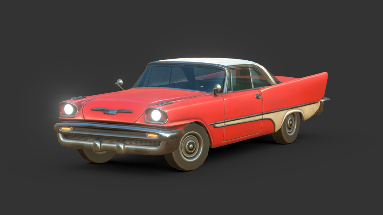 3D model 1957 Desoto Fireflite - This is a 3D model of the 1957 Desoto Fireflite. The 3D model is about a red car with a black background.