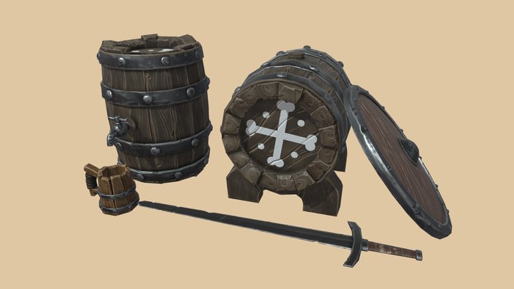 Lowpoly Stylized Medieval Tavern 3D Model